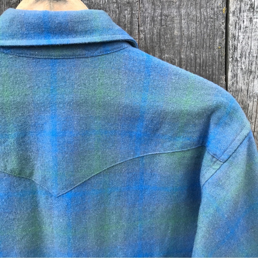 VTG 60s-70s Pendleton Western Wear Ombre Shadow Plaid Pearl Snap Shirt Medium - Picture 9 of 9